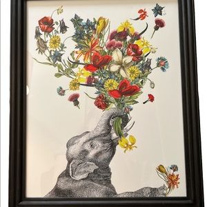 Pottery Barn Happy Elephant Framed Art Print by Zlatka Paneva 21.5" x 17.5"